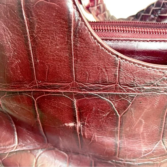 Authentic FALOR Handbag Made in Italy Braided Handle Crocodile Embossed Leather